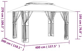 Gazebo com paredes laterais 400x300x270 cm aço antracite