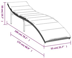 Espreguiçadeira com almofadão 55x199x50 cm vime PE