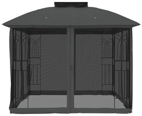 Gazebo c/ teto duplo/paredes de malha 2,94x2,94 m aço antracite
