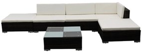 6 pcs conjunto lounge jardim c/ almofadões vime PE castanho