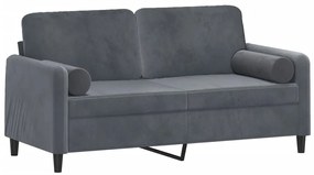 Sofá 2 lug. c/ almofadas decorativas 140 cm veludo cinza-escuro