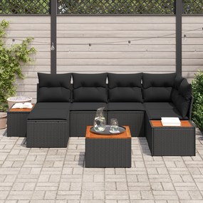 Conjunto de Sofás de Jardim vidaXL de 7 peças com Almofadas Preto Vime