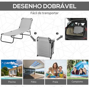 Espreguiçadeira de Jardim Dobrável com Toldo Removível e Ajustável e Encosto Ajustável em 4 Posições  187x58x36 cm Cinza Claro