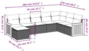 8 pcs conjunto sofás de jardim c/ almofadões vime PE cinzento