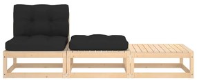 3 pcs conjunto lounge de jardim c/ almofadões madeira de pinho