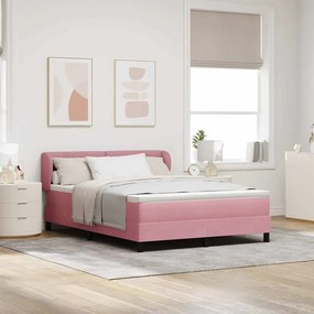 vidaXL Cama Box com colchão com cabeceira Rosa 140 x 200 cm Veludo