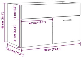 Gabinete de Pia de Banheiro vidaXL Carvalhos Pretos 90x38,5x46 cm Made