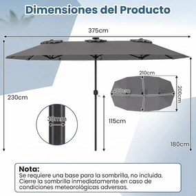 Guarda-sol duplo resistente, 400 x 210 cm (BASE NÃO INLCUIDA), com 108 luzes LED solares, manivela fácil de utilizar e 12 varas de metal, para jardim,