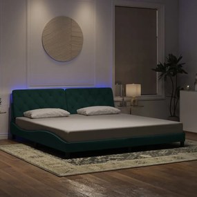 vidaXL Estrutura de cama c/ luzes LED 200x200 cm veludo verde-escuro