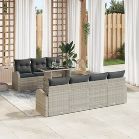 Conjunto de Sofás de Jardim de 8 Peças com Almofadas Cinza Claro Vime
