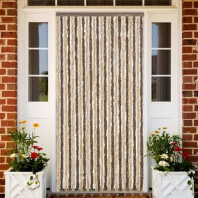 Cortina anti-insetos 100x200 cm chenille castanho-escuro e bege