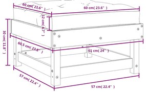 Apoios de pés p/ jardim c/ almofadões 2 pcs pinho maciço cinza