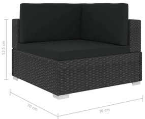 6 pcs conjunto lounge de jardim c/ almofadões vime PE preto
