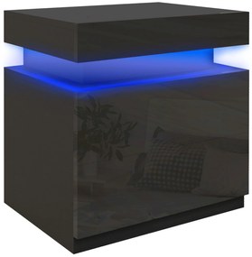 HOMCOM Mesa de Cabeceira com Luz LED Painel de Alto Brilho 2 Gavetas e Controlo Remoto para Dormitório 45x35x52 cm Preto