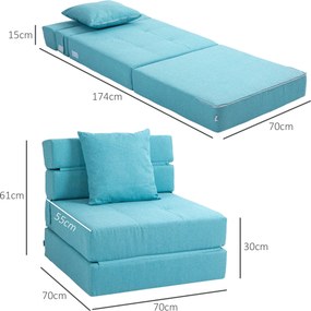 Poltrona-sofá-cama convertível de 1 lugar com 1 almofada com capa removível, tecido azul