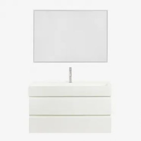 Conjunto De Móvel De Casa De Banho Suspenso Em Madeira E Folha De Freixo Com Lavatório Integrado Ona Branco & Led Retangular - Sklum