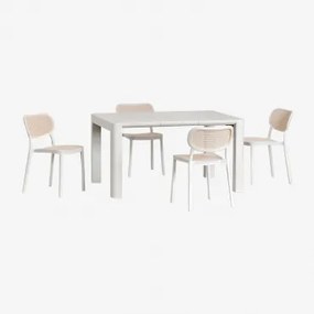 Conjunto De Mesa Retangular 140x100 Cm Arnadine E 4 Cadeiras De Jantar Empilháveis Em Polipropileno Omara Gardénia Branco - Sklum