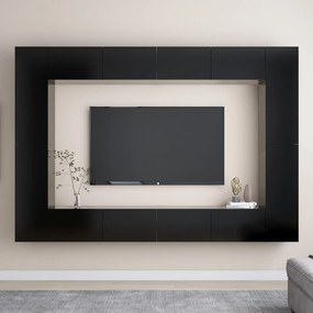 vidaXL 8 pcs conjunto de móveis de TV derivados de madeira preto