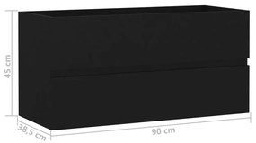 Armário de Parede para Lavatório de 90 cm - Preto - Design Moderno