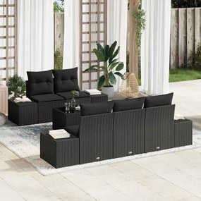 vidaXL Conjunto de Sofá de Jardim de 6 Peças com Almofadas Preto Rattan Sintético
