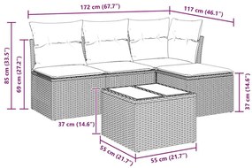 5 pcs conjunto de sofás p/ jardim com almofadões vime PE bege
