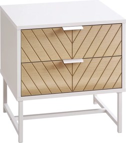 HOMCOM Mesa de Cabeceira 2 Gavetas Mesa Auxiliar Pés Aço Sala Estar Dormitório Moderna 45x39x48cm Carvalho Branco | Aosom Portugal