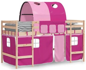 Cama alta p/ criança c/ túnel 90x200 cm pinho maciço rosa