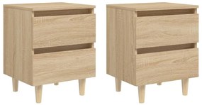 Mesas cabeceira 2 pcs c/ pernas pinho 40x35x50 cm carv. sonoma