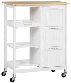 HOMCOM Carrinho de Cozinha com Rodas Carrinho de Serviço com 3 Gavetas 3 Prateleiras Abertas e Bandeja Removível 67x37x84 cm Branco | Aosom Portugal