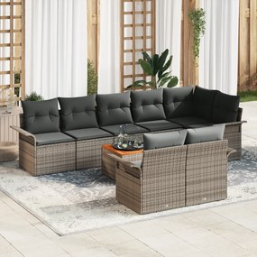 Conjunto de Sofá de Jardim 9 Peças com Almofadas Cinza Rattan Poliéster Acácia