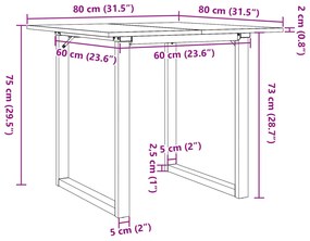 Mesa de jantar estrutura em O 80x80x75 cm pinho e aço