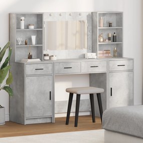 Conjunto de 3 Peças de Mesa de Maquiagem VidaXL em Madeira Ingenerada Cinza Concreto