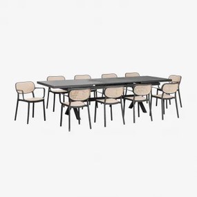 Conjunto De Mesa Extensível Retangular 240-300x100 Cm Karena E 10 Cadeiras De Jardim Com Braços Em Alumínio Omara Cinza Grafito - Sklum