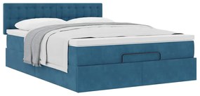 Estrutura de cama otomana com colchão 140x200 cm azul escuro