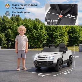 Carro Elétrico SUV Land Rover Defender 12 V para Crianças com Comando, Suspensão e Arranque Suave, Branco
