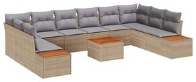 Conjunto de Sofá de Jardim vidaXL de 11 Peças com Almofadas Bege de Ra