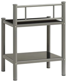 Mesas de cabeceira 2 pcs metal cinzento e vidro preto