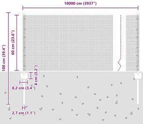 Cerca de Arame Soldado com 44 Postes U Prateado 0.6x100 m Aço