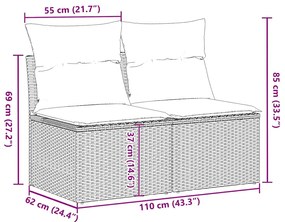 2 pcs conjunto sofás jardim almofadões vime PE/acácia cinzento