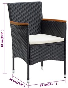 9 pcs conjunto de jantar para jardim com almofadões preto
