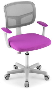 Cadeira de secretária ergonómica para crianças com rodas Cadeira giratória para computador Apoio lombar ajustável em altura Violeta