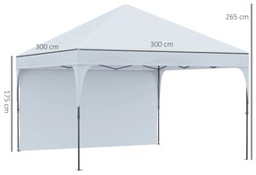 Outsunny Tenda Dobrável 3x3m com Altura Ajustável Tenda de Jardim com 1 Parede Lateral Teto com Ventilação 4 Sacos de Areia e Bolsa de Transporte para Acampamento Festas Branco