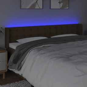 Cabeceira de cama c/ luzes LED tecido 163x16x78/88 cm castanho