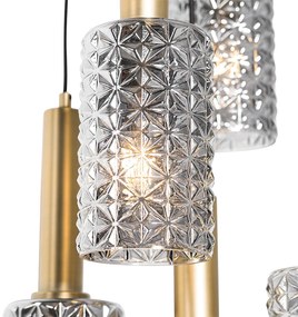 Candeeiro suspenso bronze com vidro fumê redondo 5 luzes - Elva Art Deco