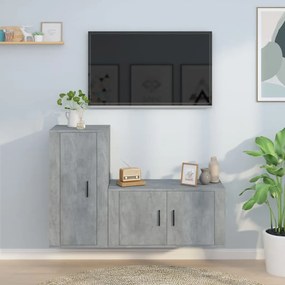 vidaXL 2 pcs conjunto móveis de TV derivados de madeira cinza cimento