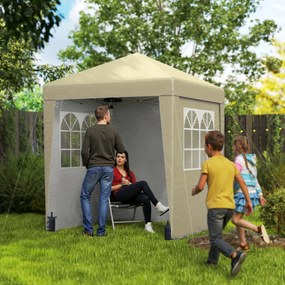 Tenda de jardim pop-up, dobrável 202 C x 202 L x 261 A cm, com altura ajustável, proteção UV 30+, 3 paredes laterais, bege