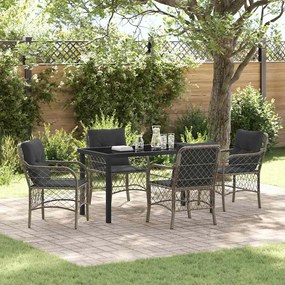 vidaXL Conjunto de Jantar de Jardim de 5 Peças com Almofadas Cinzas Vime Poliéster