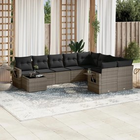 10 pcs conjunto sofás de jardim c/ almofadões vime PE cinzento