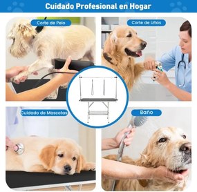 Mesa dobrável para cuidados com cães 125 x 61 x 162 cm, mesa ajustável em altura para cuidados com animais de estimação, mesa de corte preta.