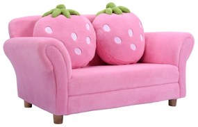 Sofá infantil com almofadas Poltrona macia Desenho Morango 90x55x48cm Rosa